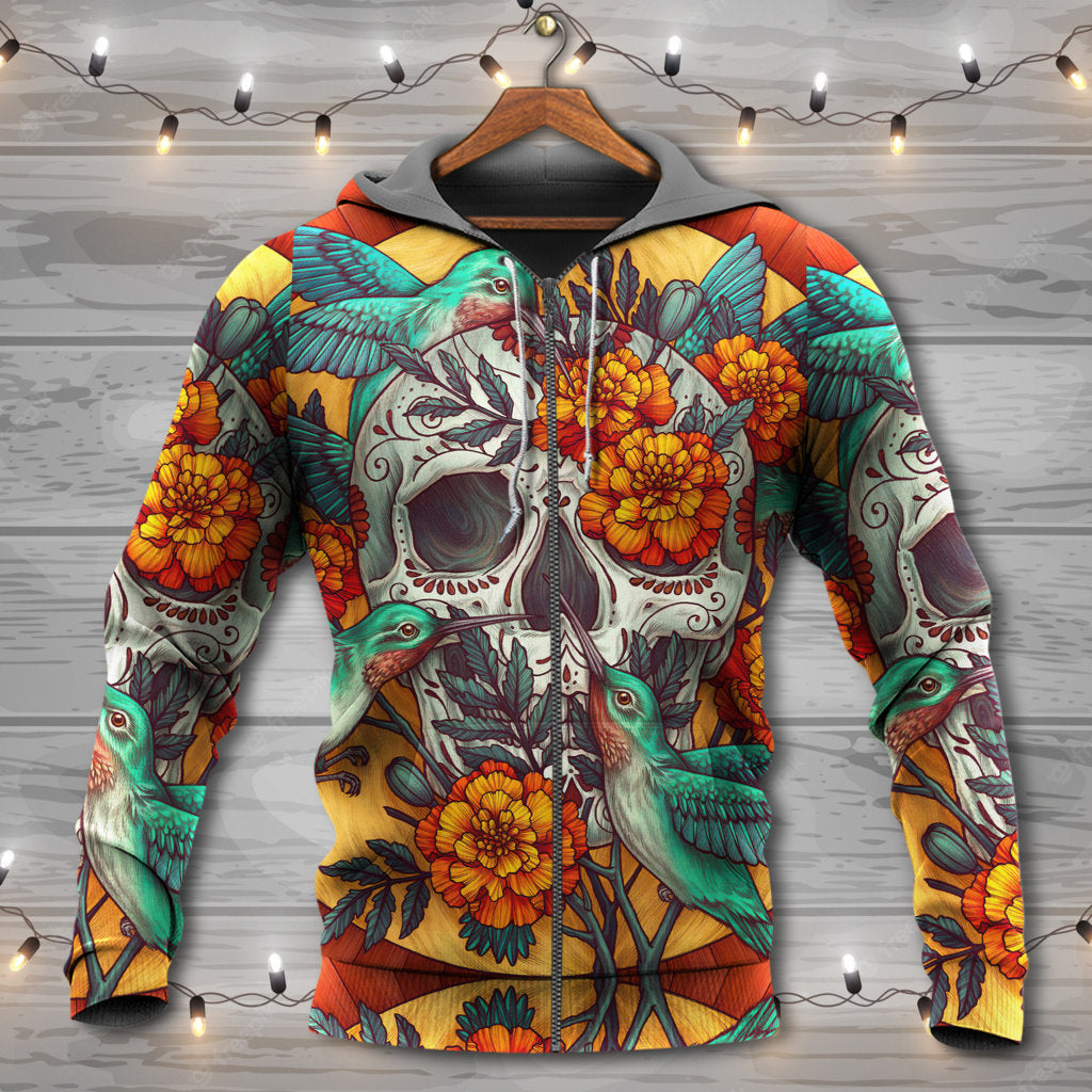 Floral Skull Hummingbird Hoodie For Alternative Fashion Events And Relaxed Everyday Wear