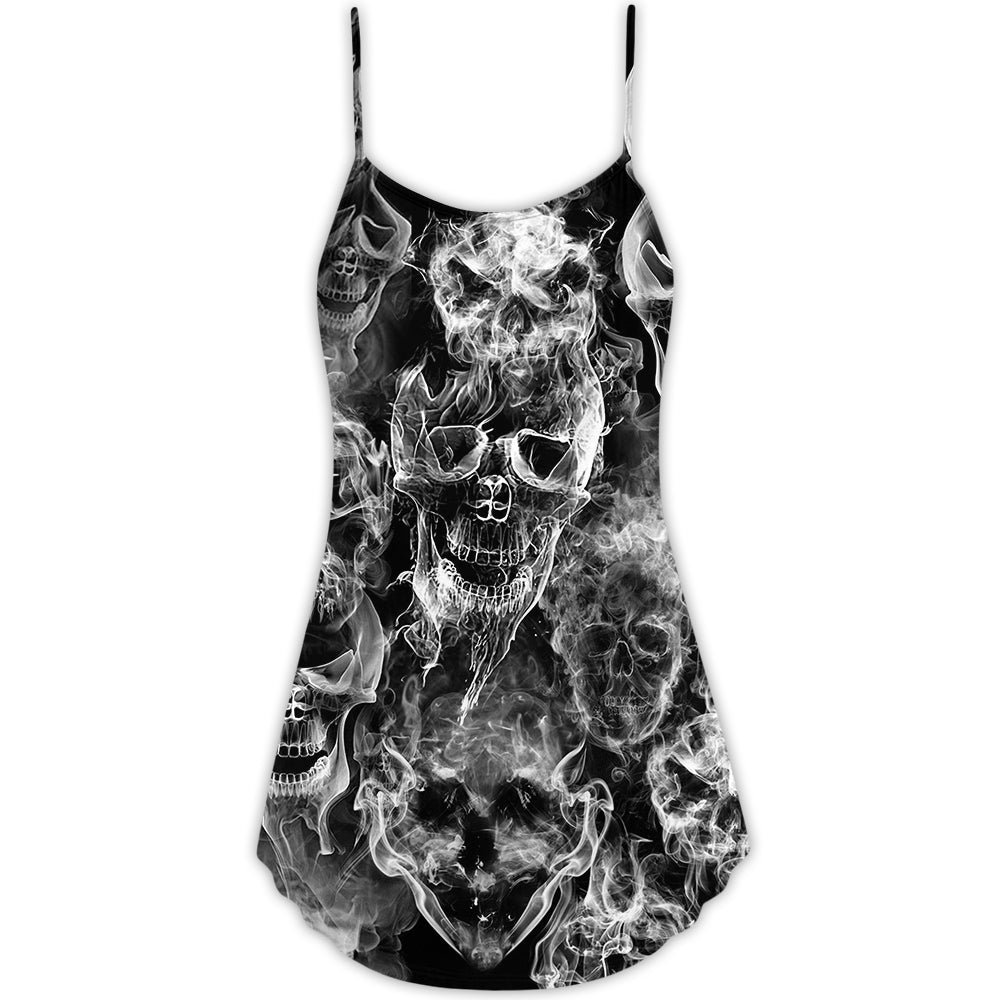 Skull Smoke Dark Life Theme – Women's Summer Sleeveless V-Neck Camisole Dress