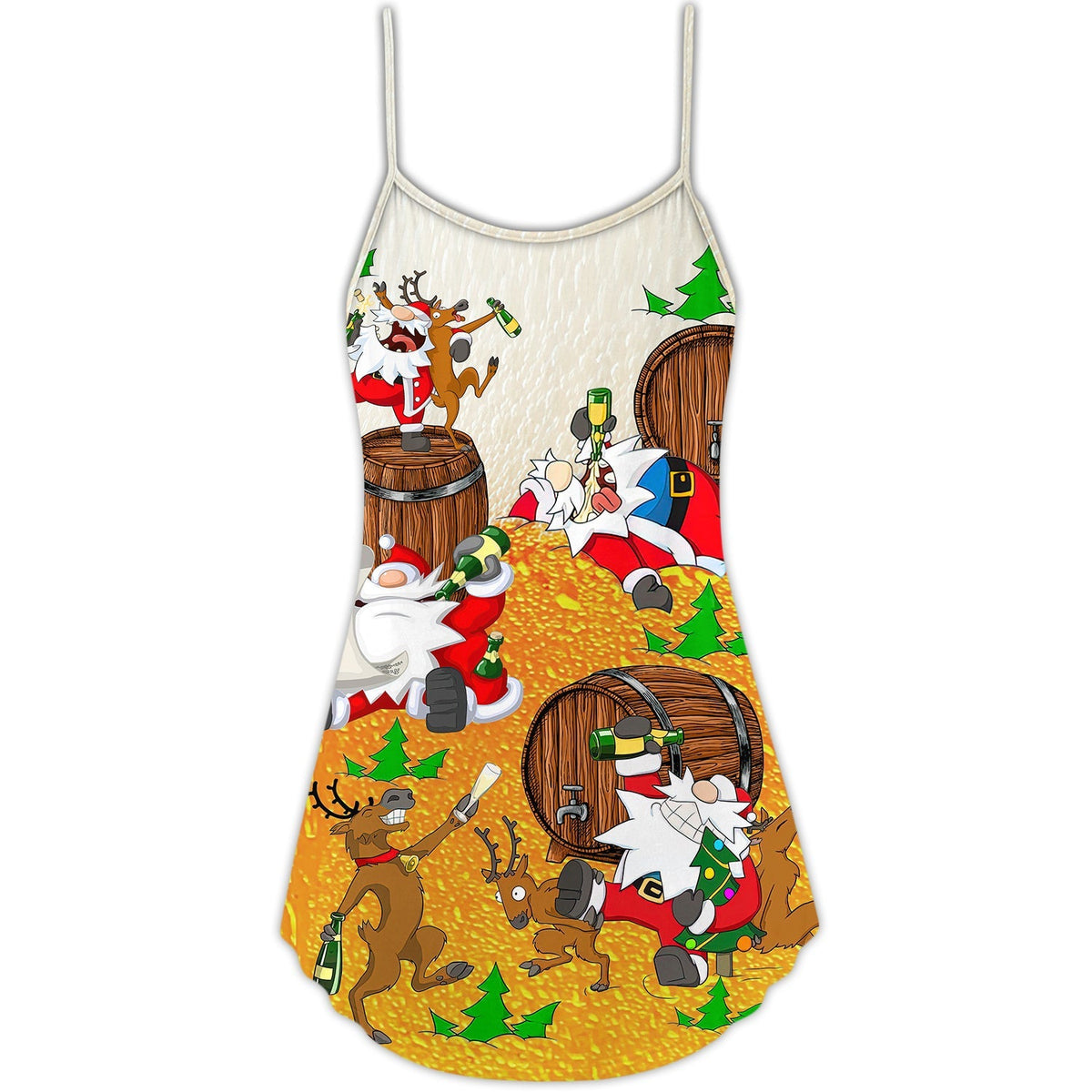 Santa Party Holiday Fun V-Neck Sleeveless Cami Dress For Festive Gatherings Travel And Casual Holiday Styling