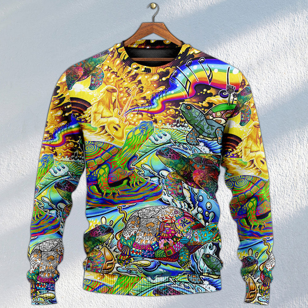 Hippie Turtle Colorful Peace Sweater For Psychedelic Art Fans Outdoor Events And Distinctive Gifts