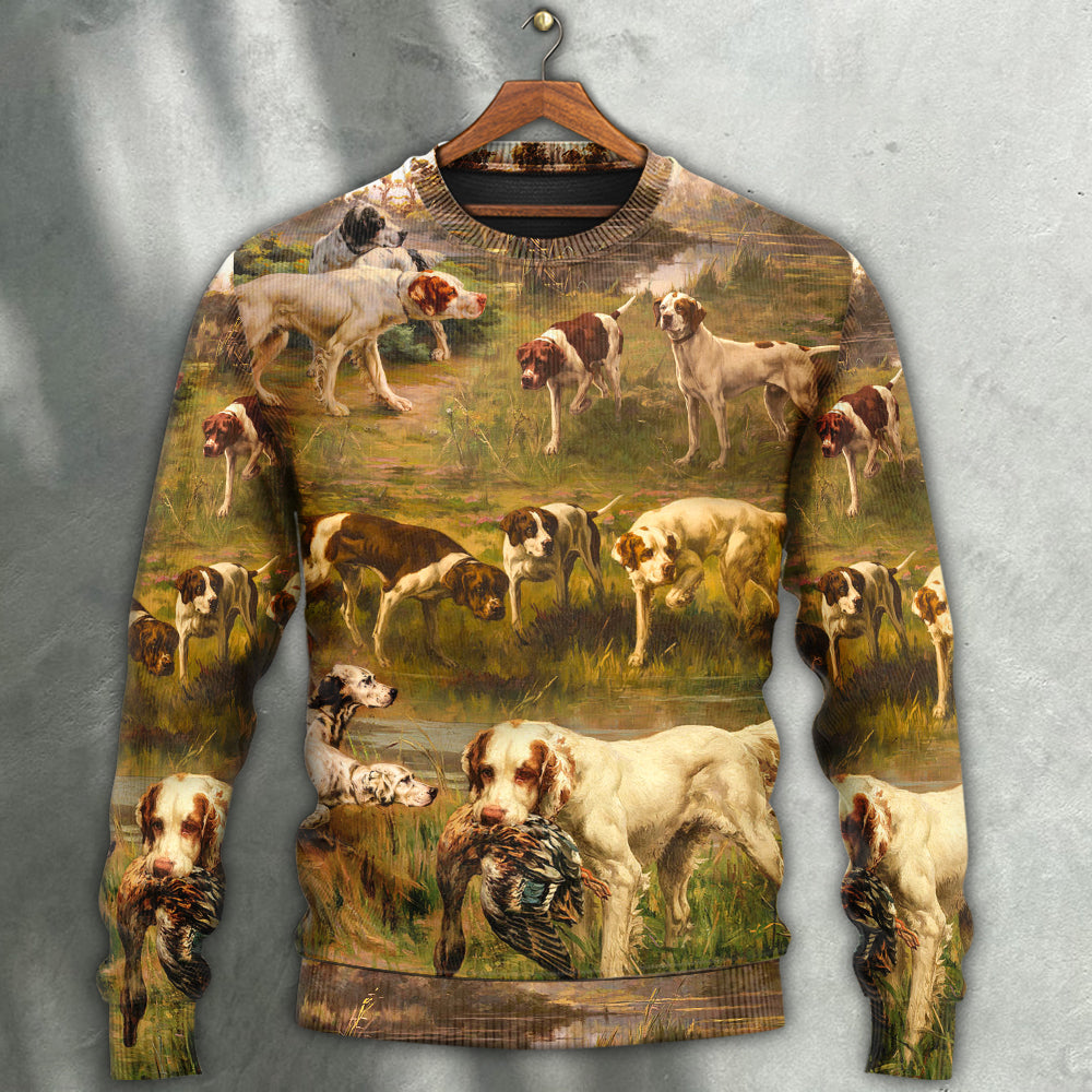 Hunting Dog And Duck Sweater For Playful Everyday Outfits Travel And Comfortable Daily Wear