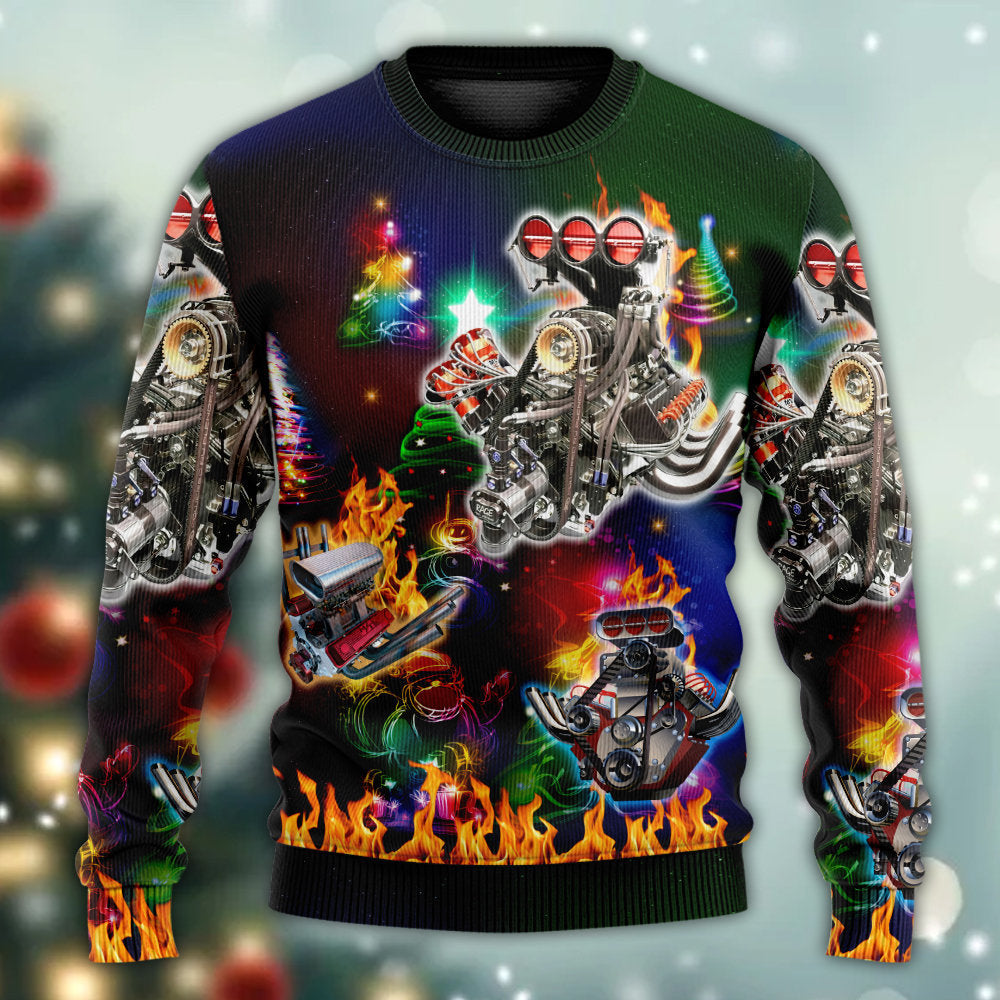 Hot Rod Christmas Tree Fire Sweater For Winter Parties Seasonal Adventures And Relaxed Everyday Styling