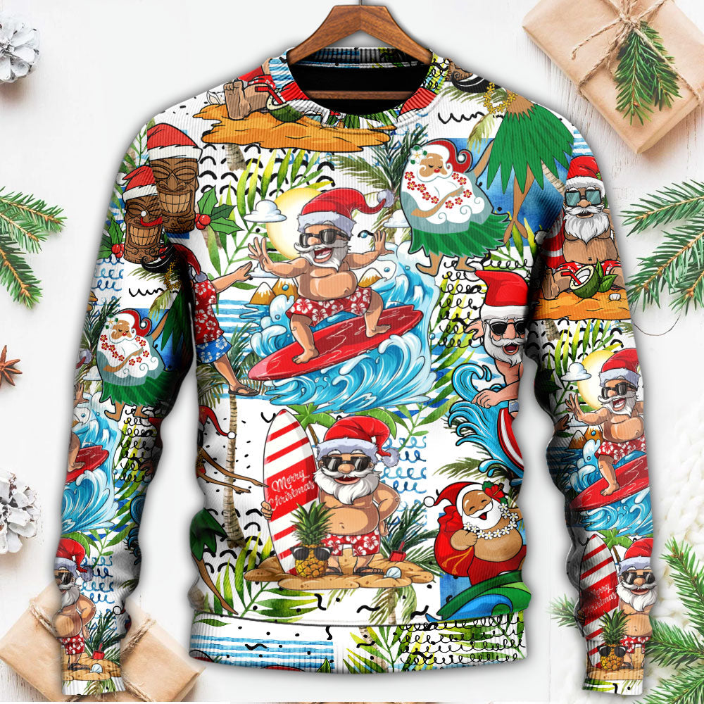 Christmas Santa Aloha Beach Vibe Sweater For Winter Parties Seasonal Adventures And Relaxed Everyday Styling