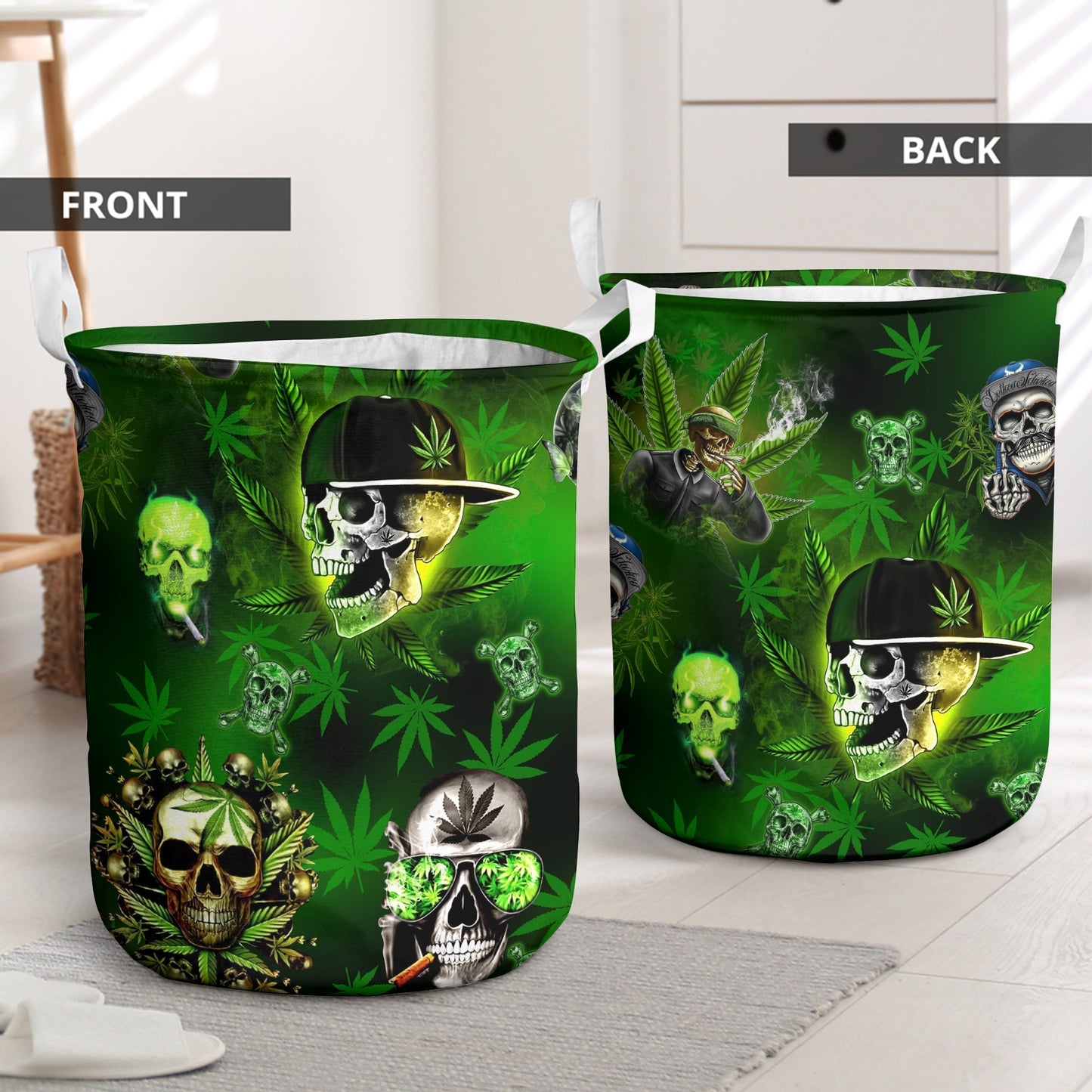Green Skull Graphic Laundry Basket For Nursery Dorm And Home Storage