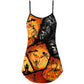 Halloween Skull Pumpkin Scary V-Neck Sleeveless Cami Dress For Vacations And Casual Warm Weather Wear
