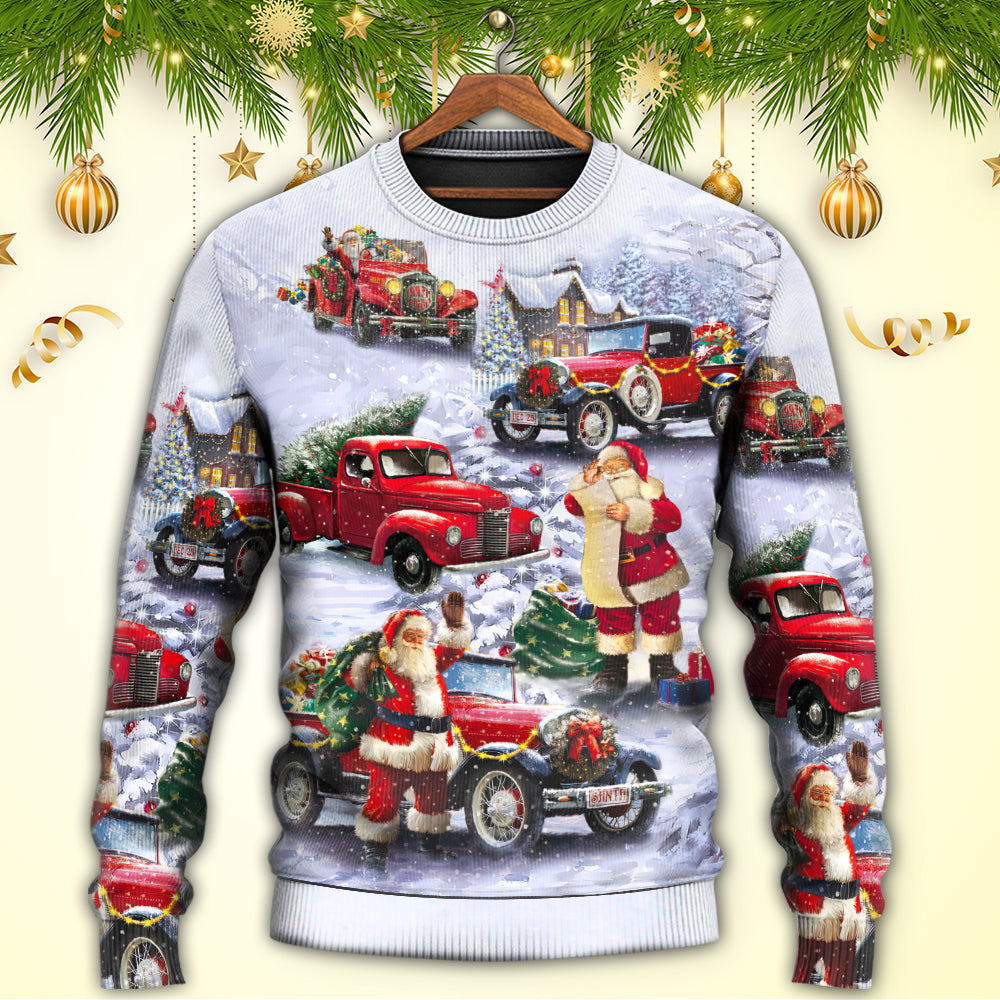 Christmas Santa Red Truck Funny Gift Sweater For Holiday Travel Winter Outings And Cheerful Gift Giving