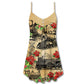 Vintage Train Merry Christmas V-Neck Sleeveless Cami Dress For Festivals Travel And Relaxed Casual Summer Wear