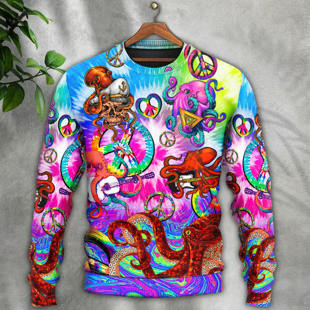 Hippie Happy Octopus Colorful Tie Dye Sweater For Bohemian Style Festivals Travel And Casual Everyday Wear