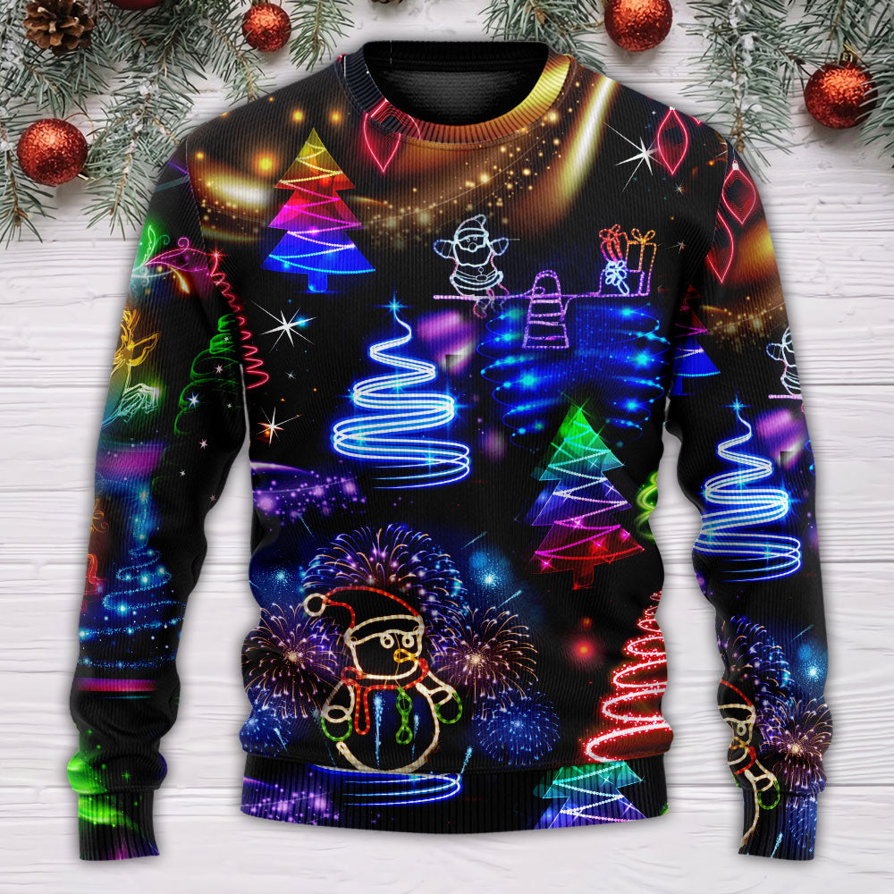 Christmas Neon Santa And Snowman Sweater For Festive Family Events Casual Wear And Holiday Gift Giving