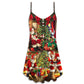 Santa Gift Painting Style V-Neck Sleeveless Cami Dress For Summer Events And Comfortable Everyday Style