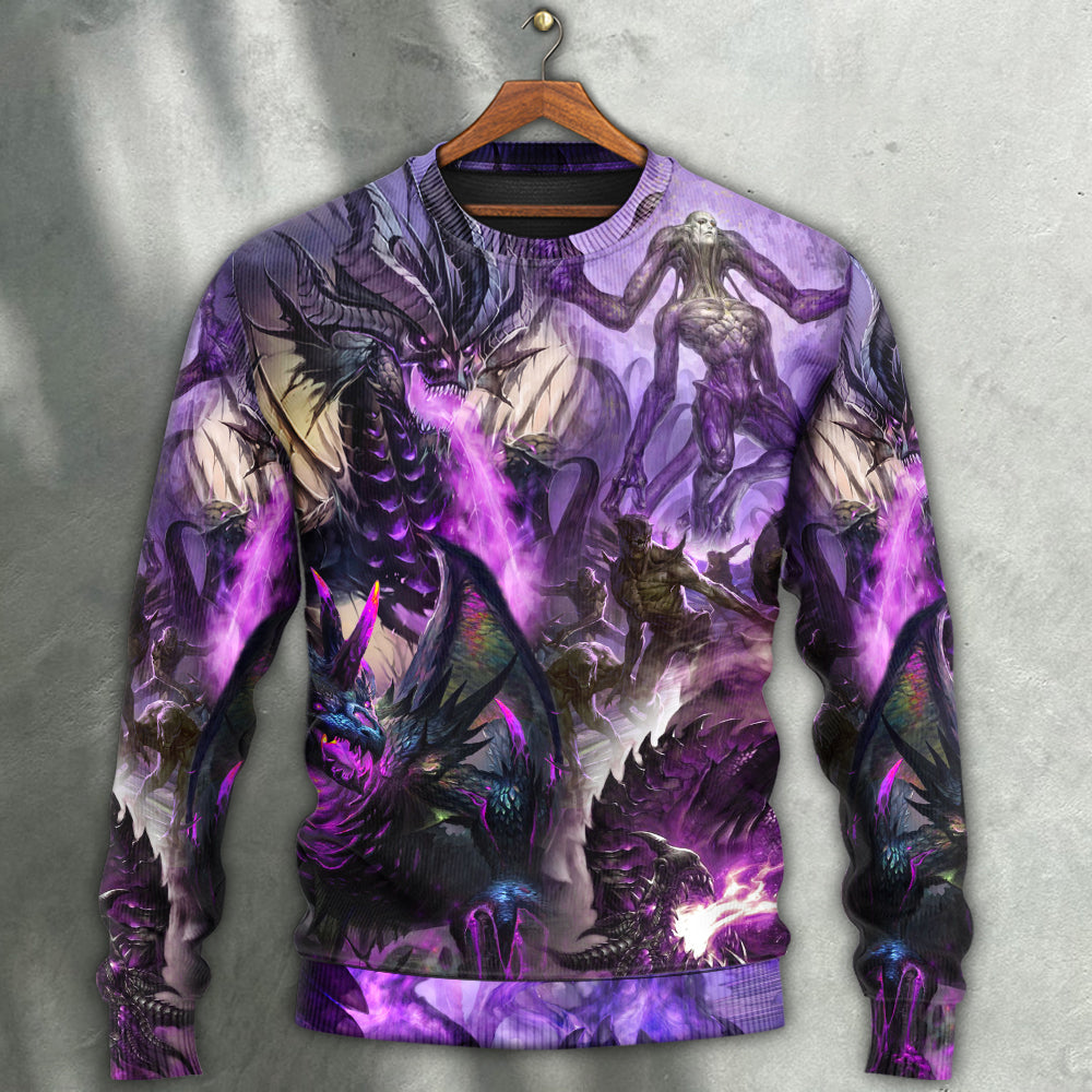 Purple Dragon Skull Lightning Fantasy Sweater For Alternative Fashion Events And Thoughtful Seasonal Gifts