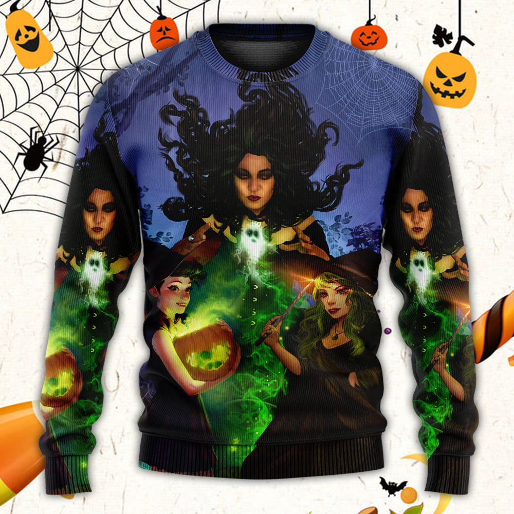 Halloween Witch Ghost Dark Forest Sweater For Art Lovers Holidays Parties And Comfortable Wear
