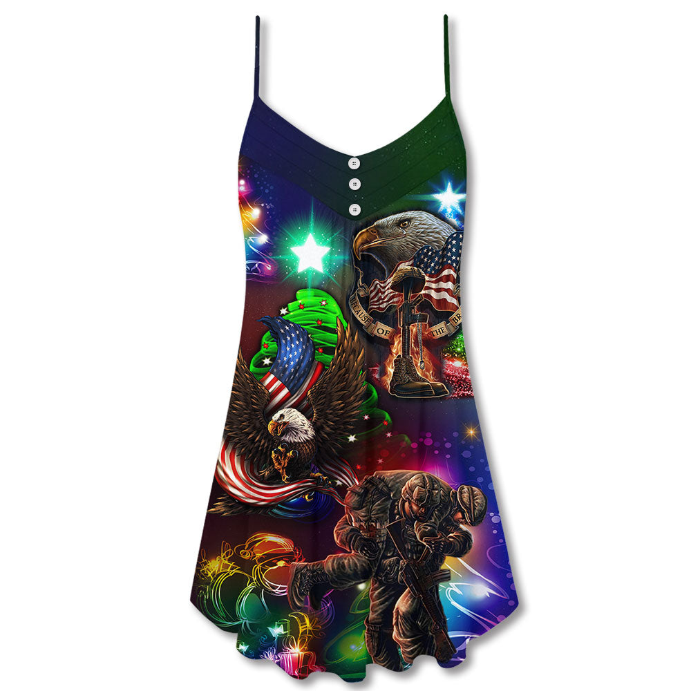 Veteran Christmas Brave Holiday V-Neck Sleeveless Cami Dress For Festivals Travel And Relaxed Casual Summer Wear
