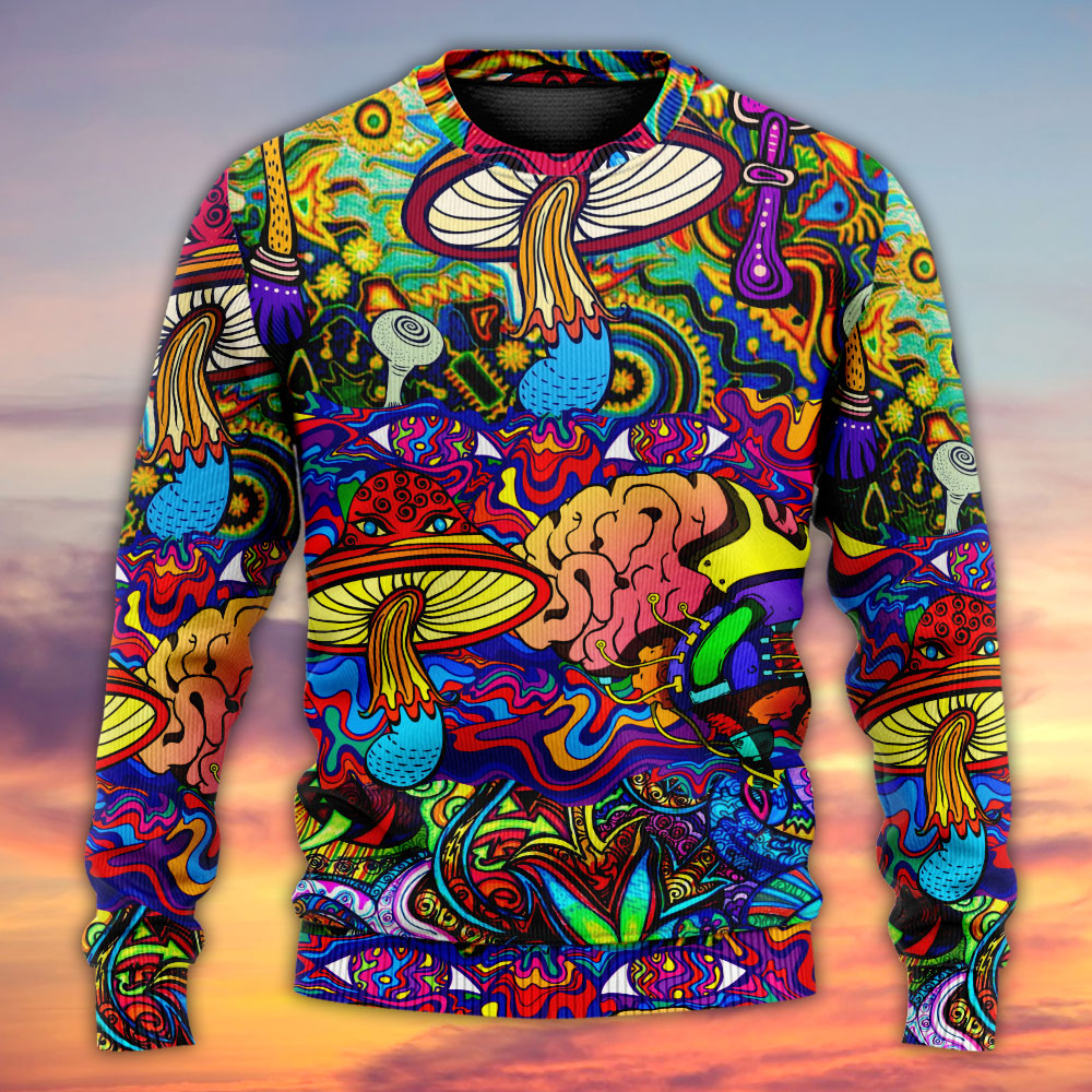 Hippie Mushroom Colorful Sweater For Boho Festivals Weekend Trips And Relaxed Casual Styling