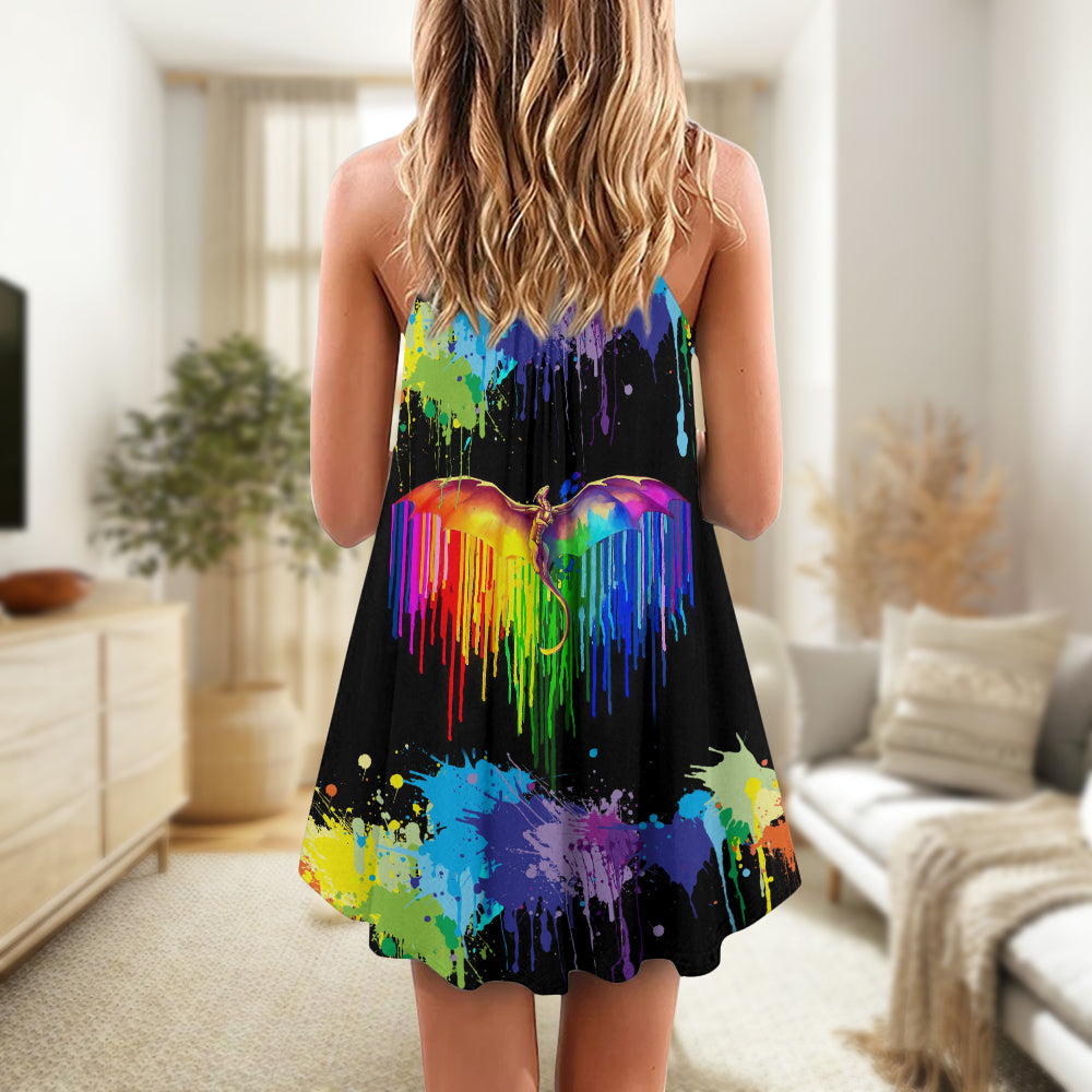 Pride Dragon Color Of Happiness V-Neck Sleeveless Cami Dress For Festivals Travel And Relaxed Casual Summer Wear