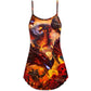 Red Dragon Skull Fire Style V-Neck Sleeveless Cami Dress For Alternative Style Parties And Relaxed Everyday Wear