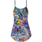 Hippie Cat Art Lover Colorful V-Neck Sleeveless Cami Dress For Festivals Travel And Relaxed Casual Summer Wear
