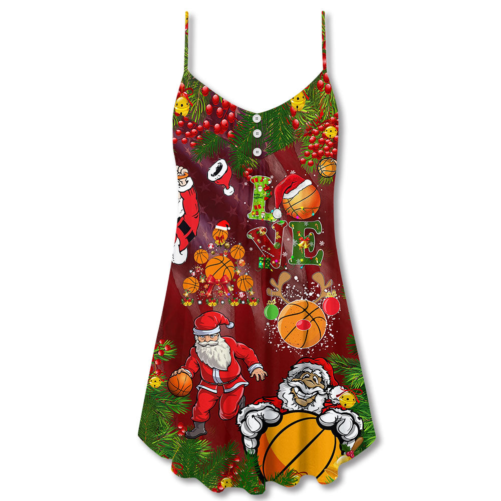 Santa Basketball Christmas Cheer V-Neck Sleeveless Cami Dress For Summer Events And Comfortable Everyday Style