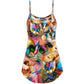 Colorful Cat Art Mixer V-Neck Sleeveless Cami Dress For Vacations And Casual Warm Weather Wear