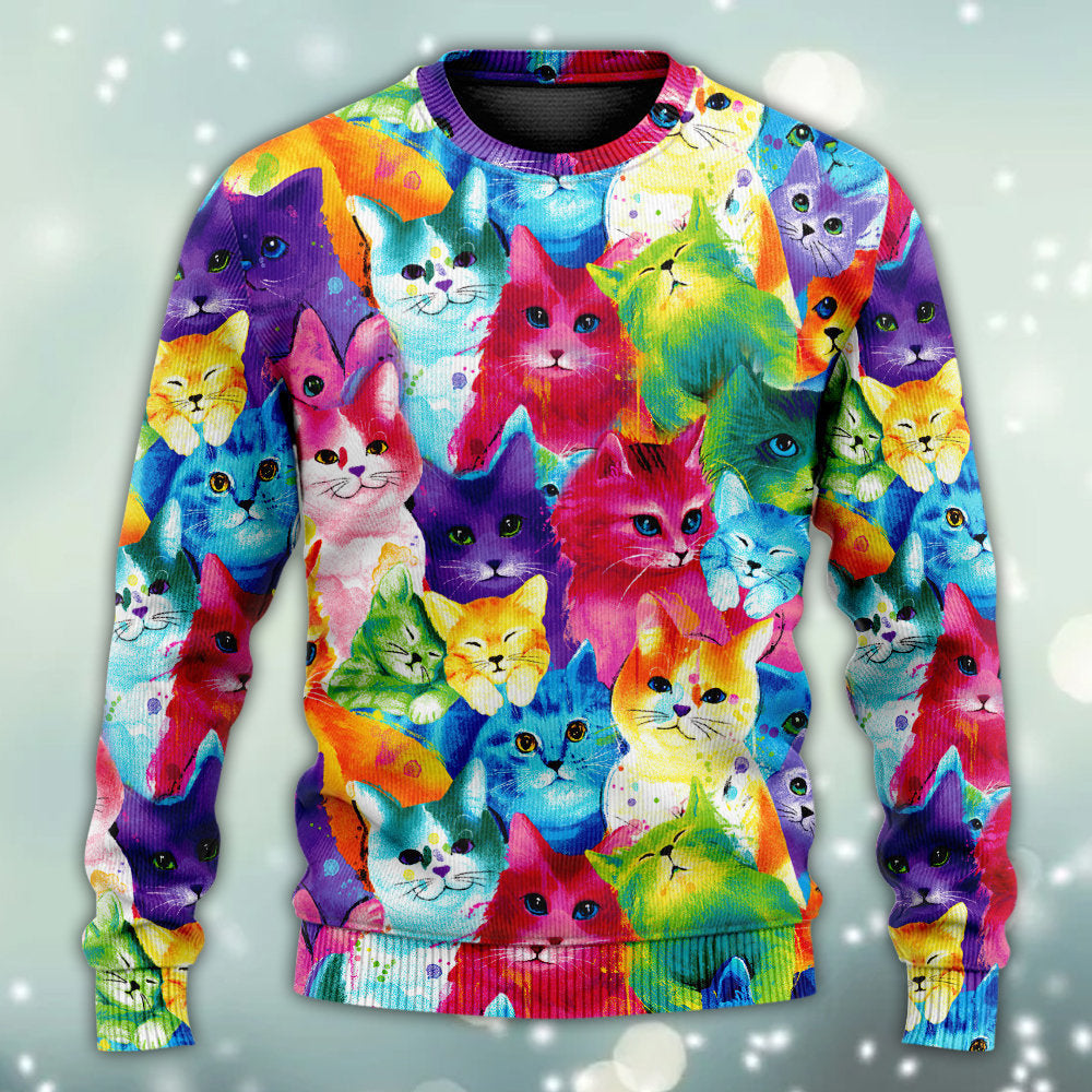 Colorful Cute Kitten Happy Sweater For Animal Inspired Style Events And Comfortable Daily Wear