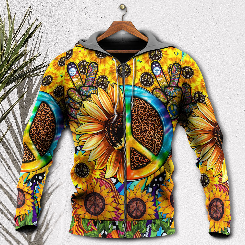 Hippie Sunflowers Peace Sign Hoodie For Colorful Outings Music Events And Everyday Style