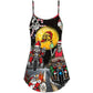 Christmas Santa Skull Racing Holiday V-Neck Sleeveless Cami Dress For Vacations And Casual Warm Weather Wear