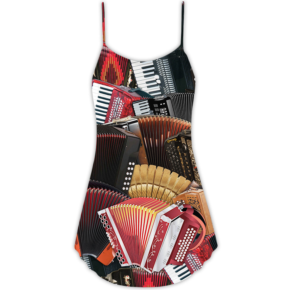 Accordion Gentleman Music Quote V-Neck Sleeveless Cami Dress For Festivals Travel And Relaxed Casual Summer Wear