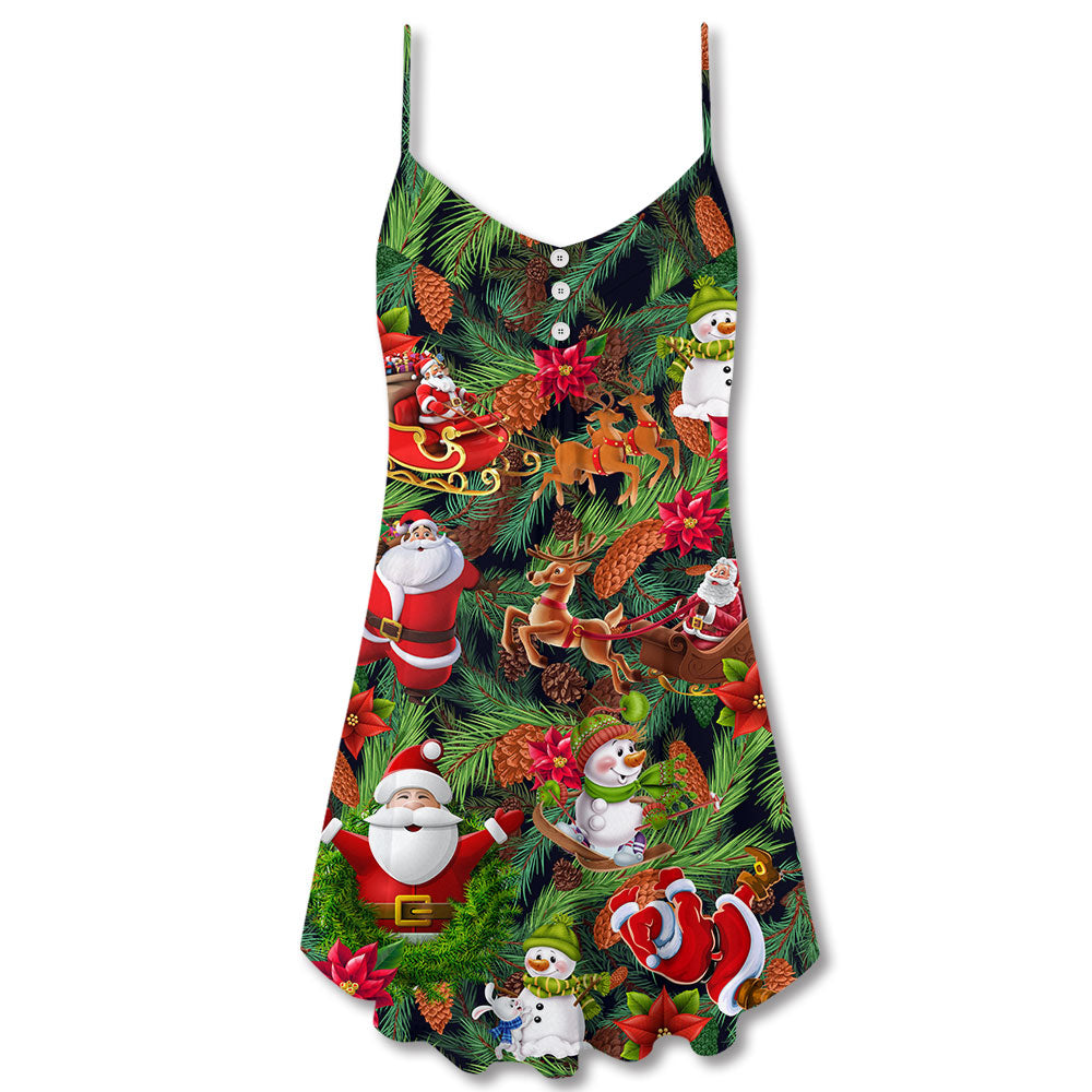Santa Snowman For Everyone V-Neck Sleeveless Cami Dress For Festivals Travel And Relaxed Casual Summer Wear