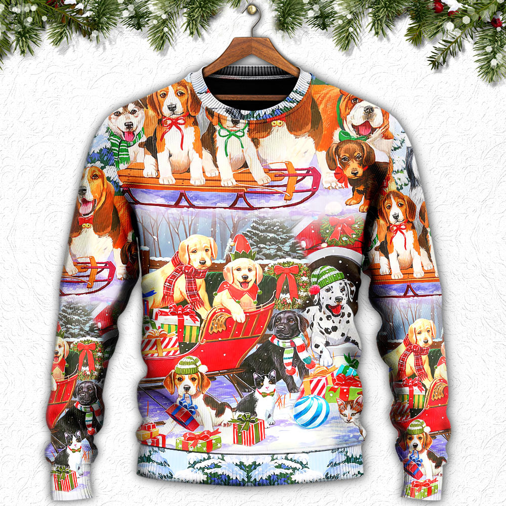 Dog Snowman Christmas Tree Merry Sweater For Winter Celebrations Family Events And Relaxed Seasonal Styling