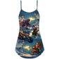 Christmas Santa Winter Battle Scene V-Neck Sleeveless Cami Dress For Festive Events And Casual Summer Styling