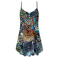 Colorful Glass Art Cat Lover V-Neck Sleeveless Cami Dress For Festivals Travel And Relaxed Casual Summer Wear