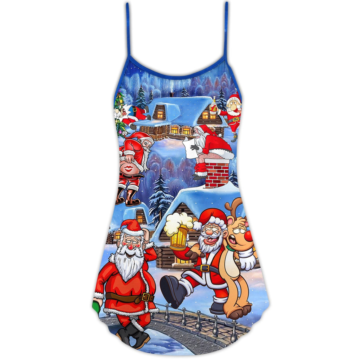 Santa Party Merry Christmas V-Neck Sleeveless Cami Dress For Festive Events And Casual Summer Styling