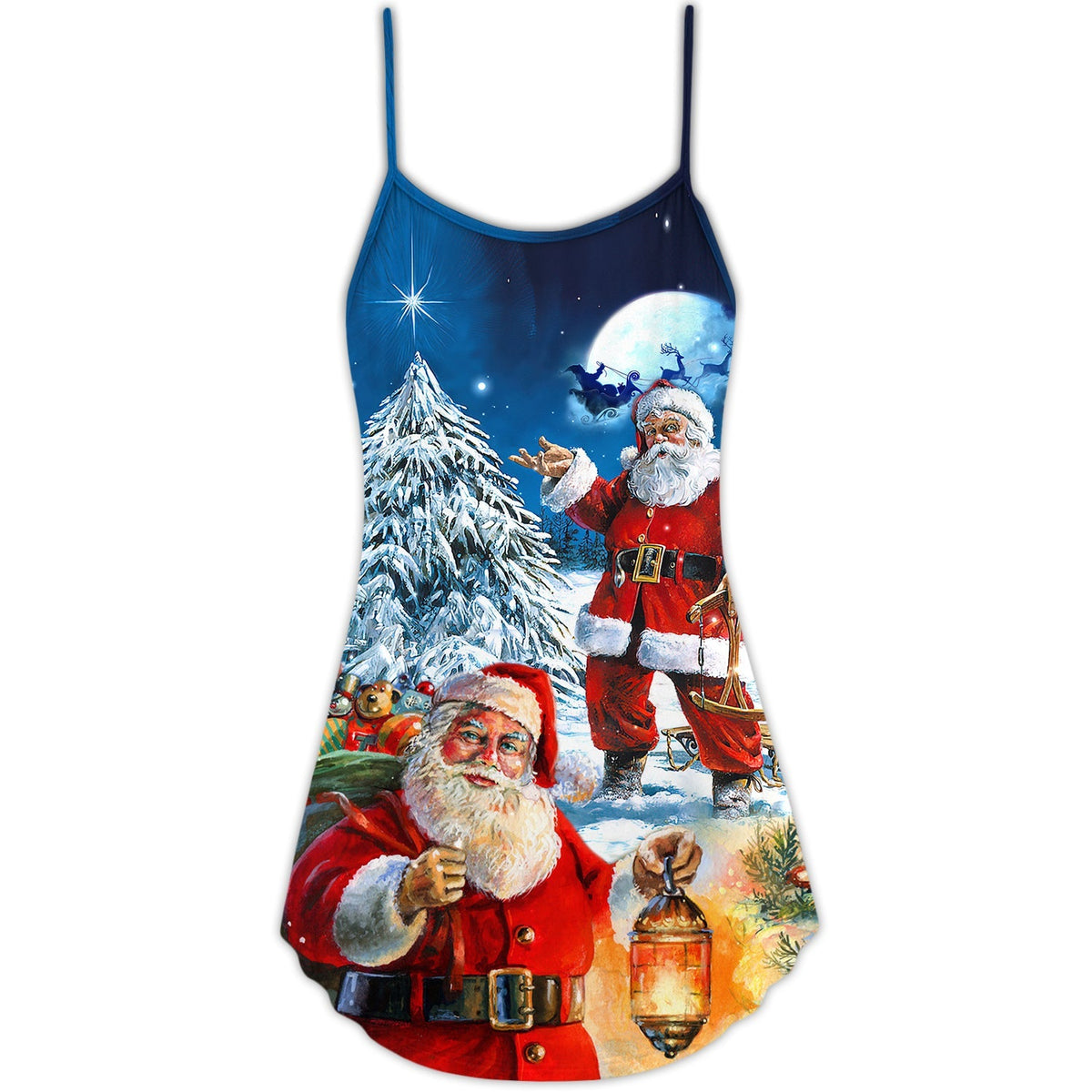 Santa Story Night Painting V-Neck Sleeveless Cami Dress For Festivals Travel And Relaxed Casual Summer Wear