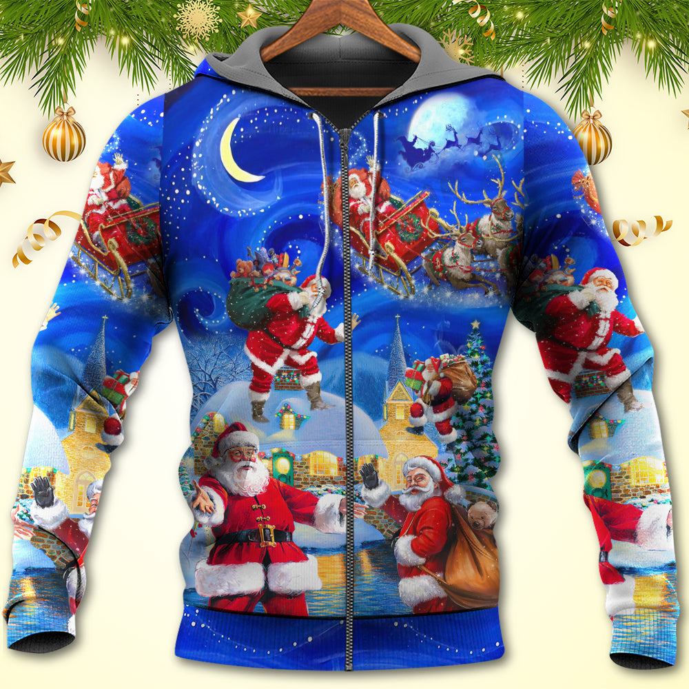 Magic Christmas Santa Town Night Hoodie For Seasonal Parties Casual Wear And Thoughtful Holiday Gifts