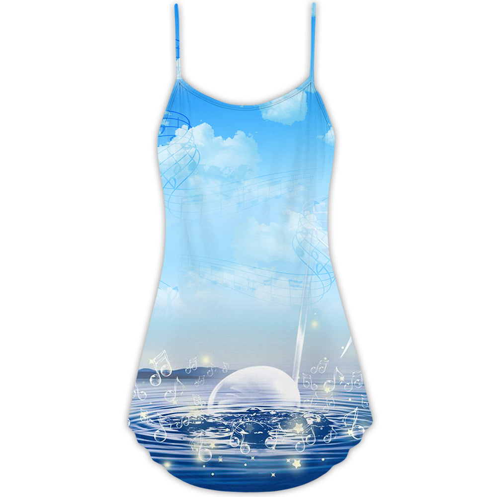 Music Sounds Of Nature V-Neck Sleeveless Cami Dress For Vacations Parties And Expressive Warm Weather Styling
