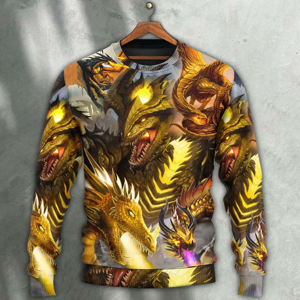 Golden Dragon Skull Fantasy Sweater For Alternative Outfits Seasonal Events And Everyday Comfort