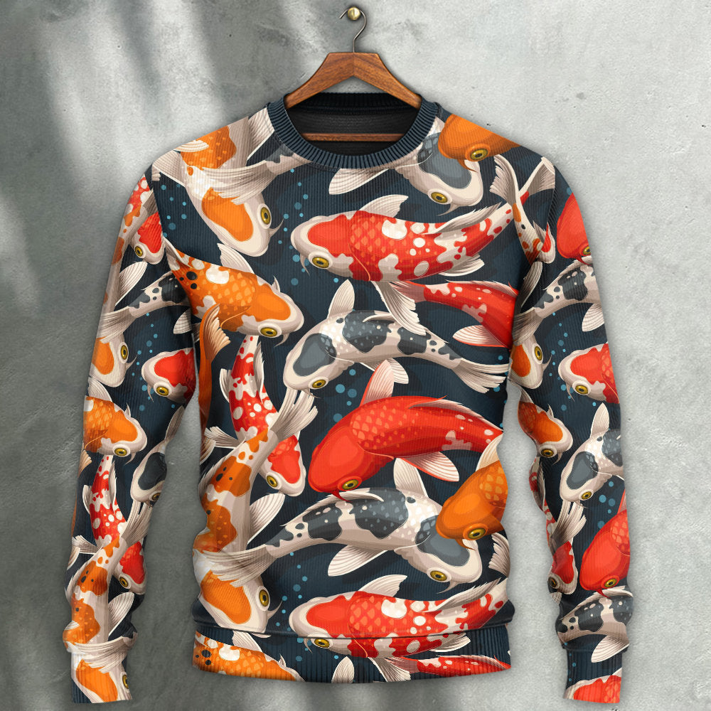 Colorful Koi Fish Swimming Sweater For Seaside Adventures Outdoor Events And Relaxed Daily Style