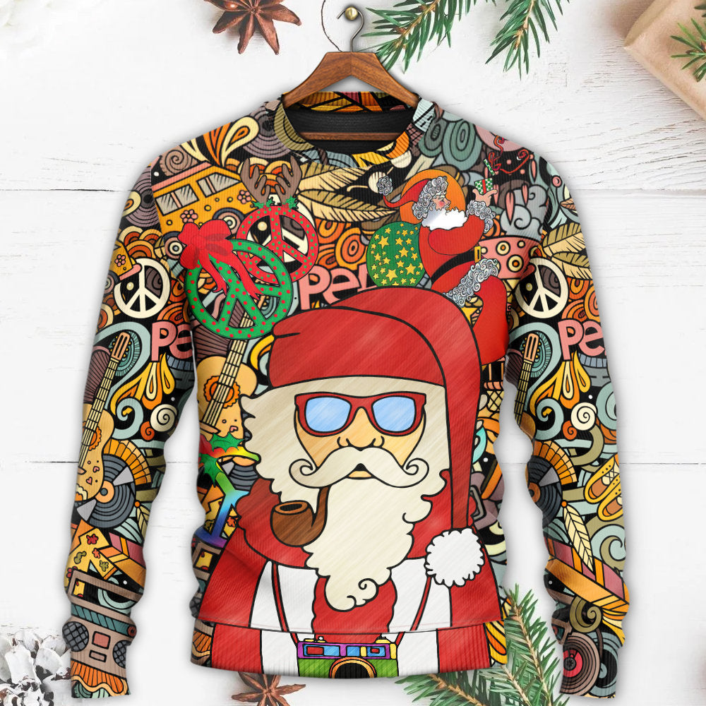 Christmas Hippie Santa And Peace Sweater For Holiday Travel Winter Outings And Cheerful Gift Giving