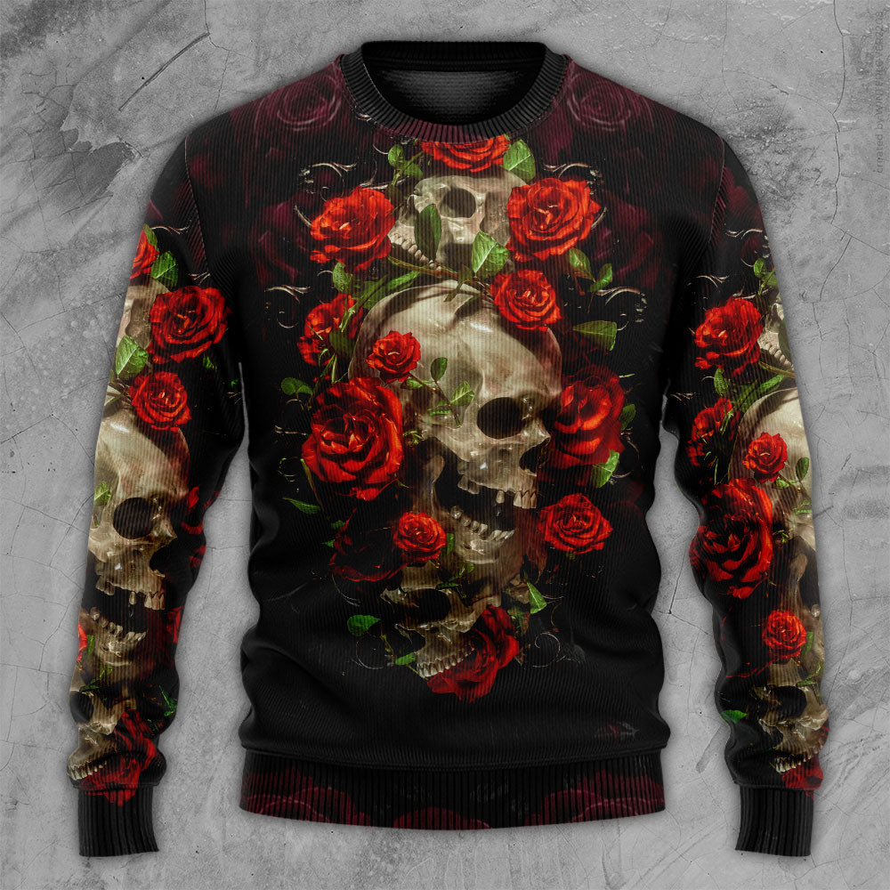 Skull And Roses Sweater For Fantasy Fans Casual Outings And Weekend Adventures
