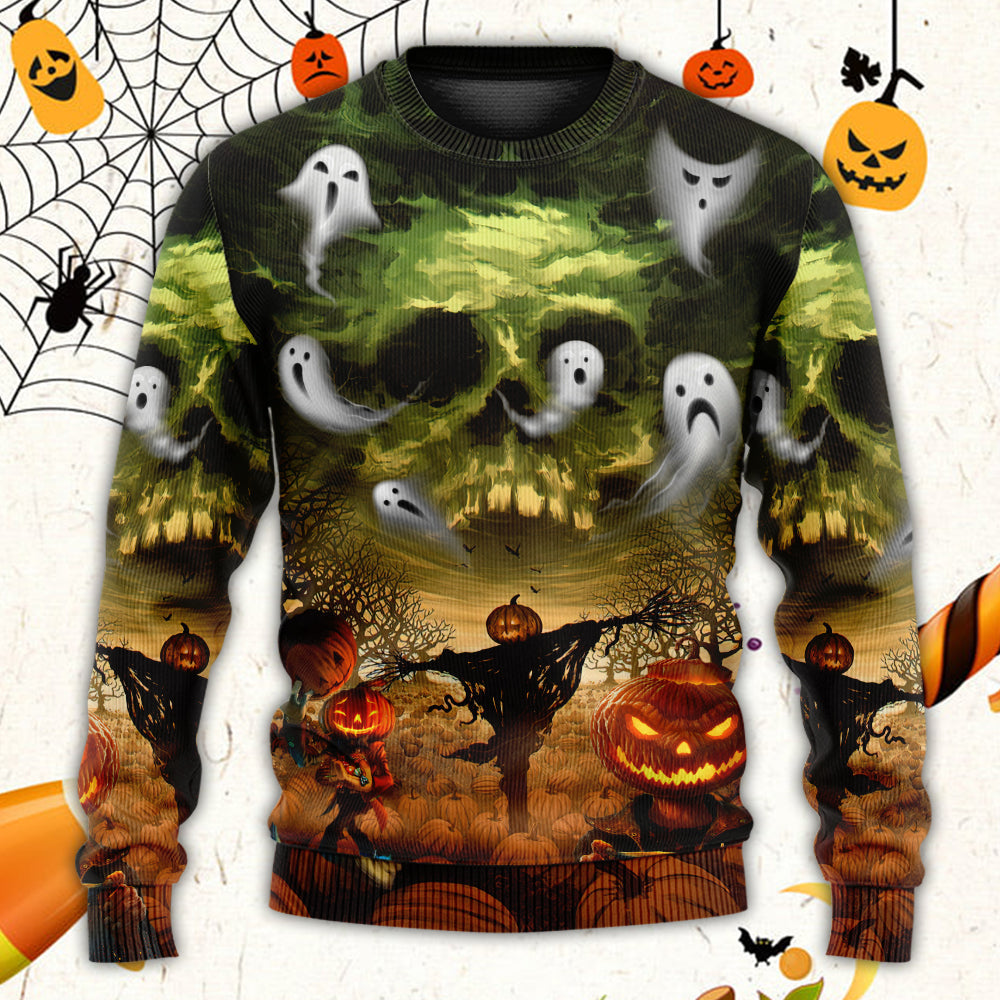 Halloween Pumpkin Ghost Fantasy Sweater For Art Lovers Holidays Parties And Comfortable Wear