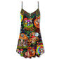 Hippie Mushroom Trippy Colorful Lover V-Neck Sleeveless Cami Dress For Vacations And Casual Warm Weather Wear
