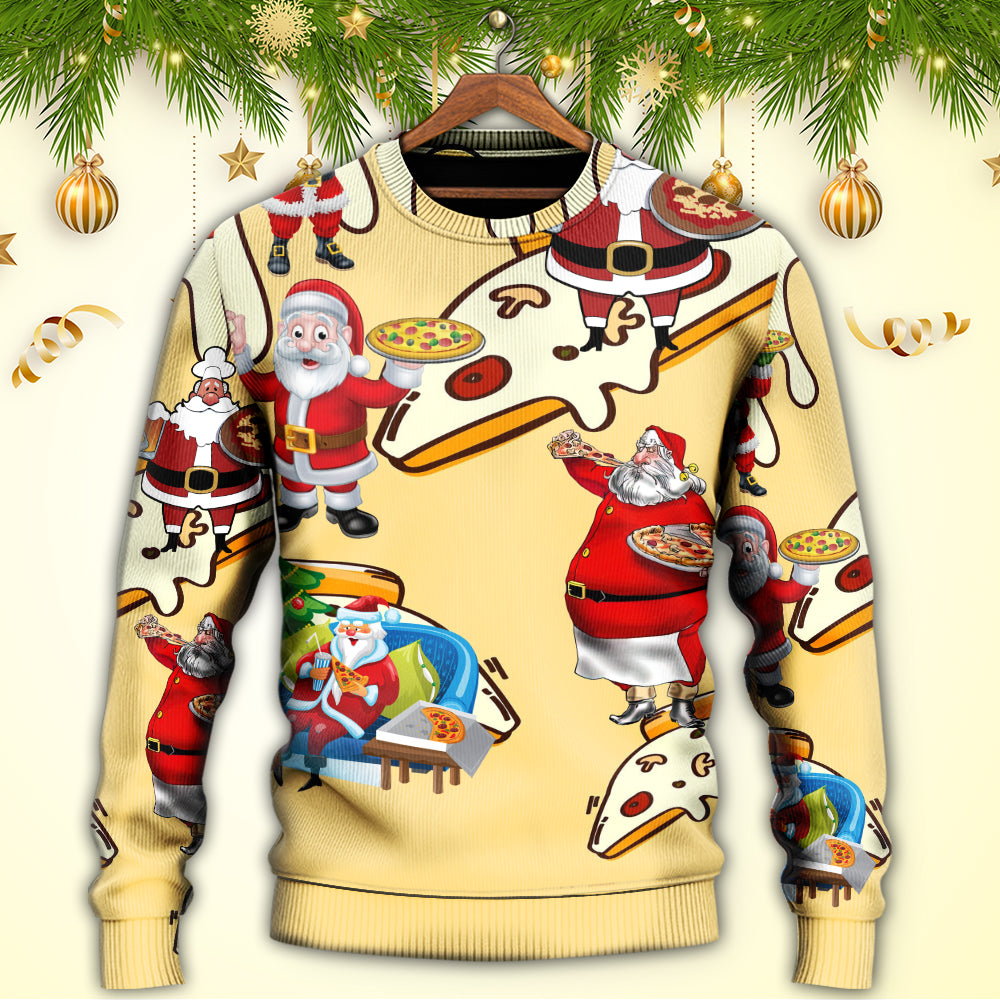 Christmas Santa Eating Pizza Fun Sweater For Winter Parties Seasonal Adventures And Relaxed Everyday Styling