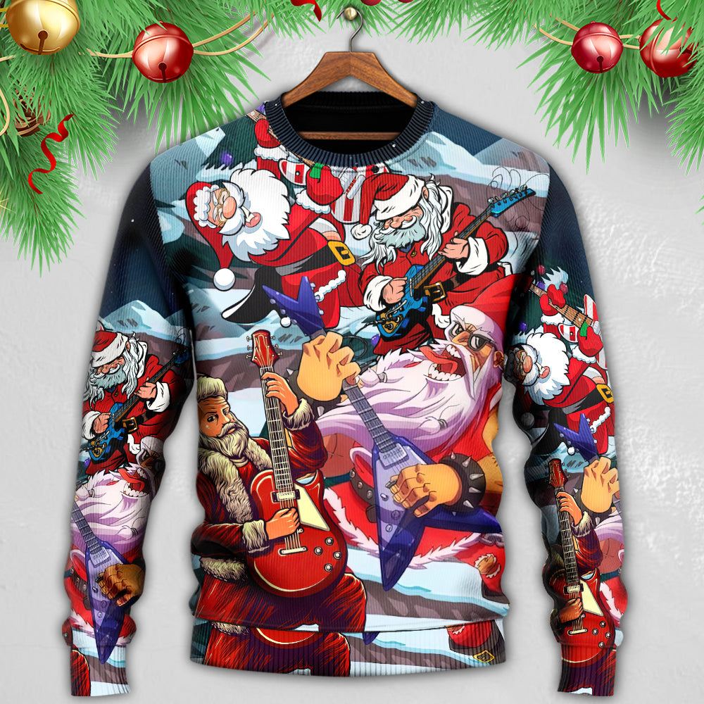 Christmas Santa With Electric Guitar Sweater For Festive Family Events Casual Wear And Holiday Gift Giving