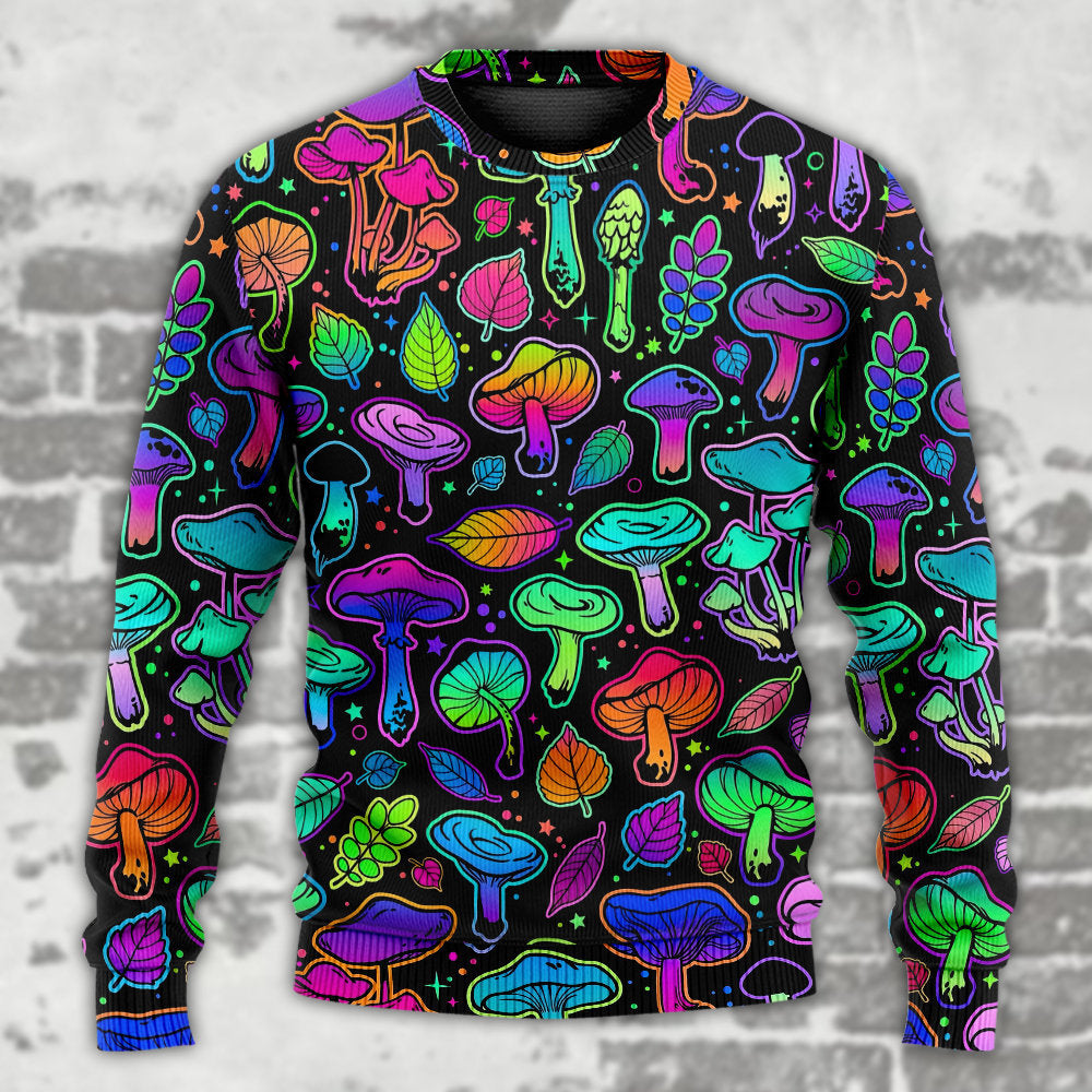Neon Colorful Mushroom With Leaf Sweater For Festival Adventures Vacations And Relaxed Daily Styling