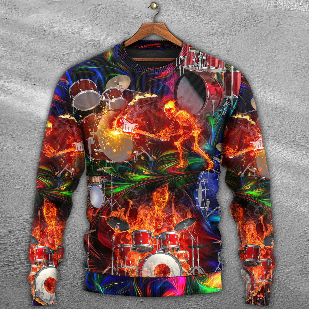 Drum Is My Fire Skull Sweater For Fantasy Fans Casual Outings And Weekend Adventures