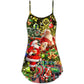 Christmas Santa Is Coming V-Neck Sleeveless Cami Dress For Vacations Parties And Expressive Warm Weather Styling