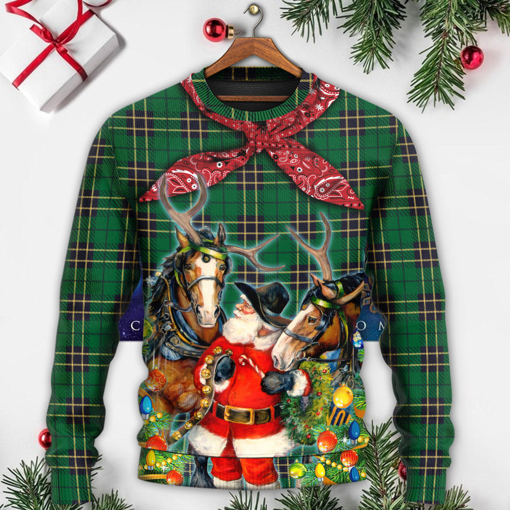 Christmas Santa Cowboy Green Sweater For Winter Celebrations Family Events And Thoughtful Gifting
