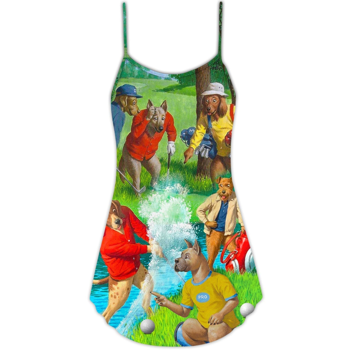 Cool Golf Dog Lover V-Neck Sleeveless Cami Dress For Summer Events And Comfortable Everyday Style