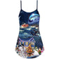 Christmas Santa Family Love Light V-Neck Sleeveless Cami Dress For Festive Events And Casual Summer Styling