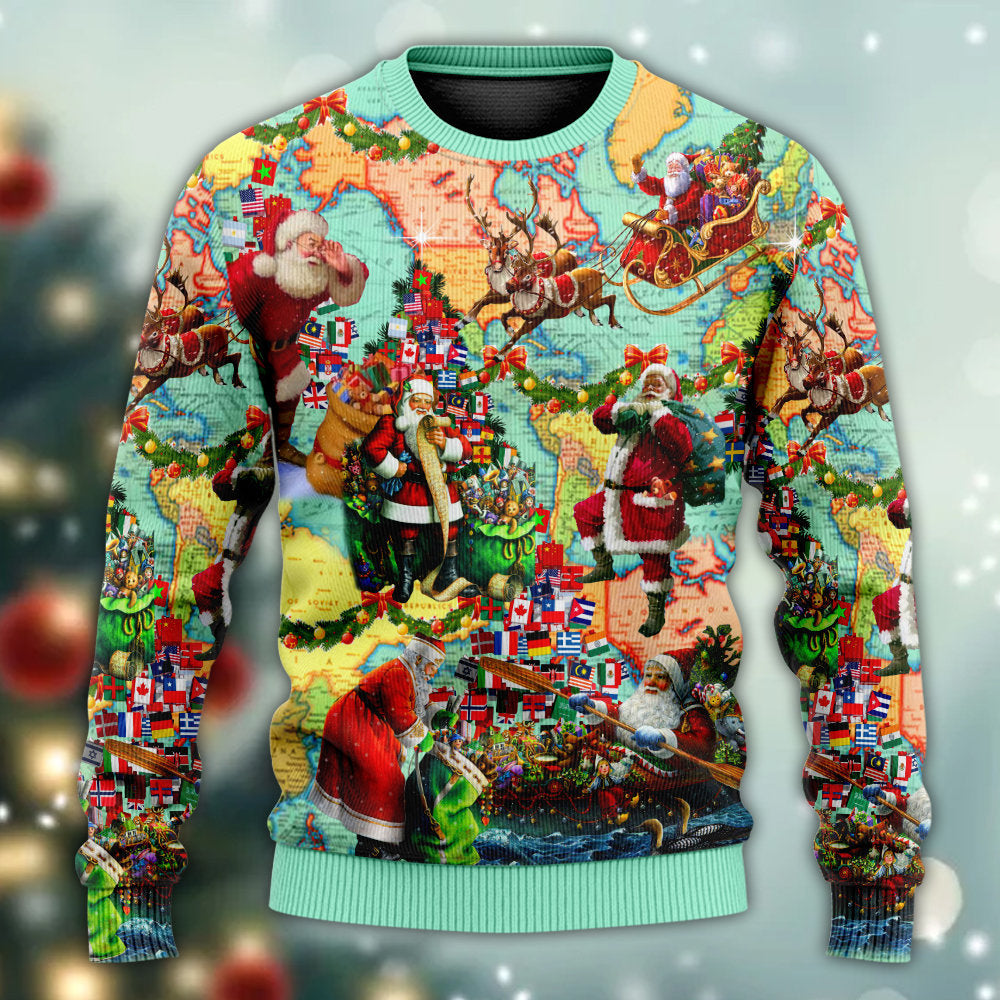 Christmas Santa World Map Sweater For Winter Celebrations Family Events And Thoughtful Gifting